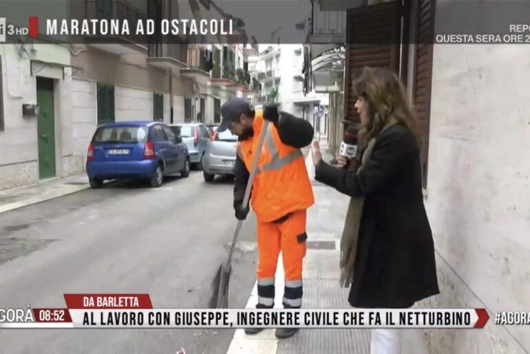 A Barletta le telecamere RAI di Agorà: intervistato Giuseppe l’ingegnere “Netturbino”